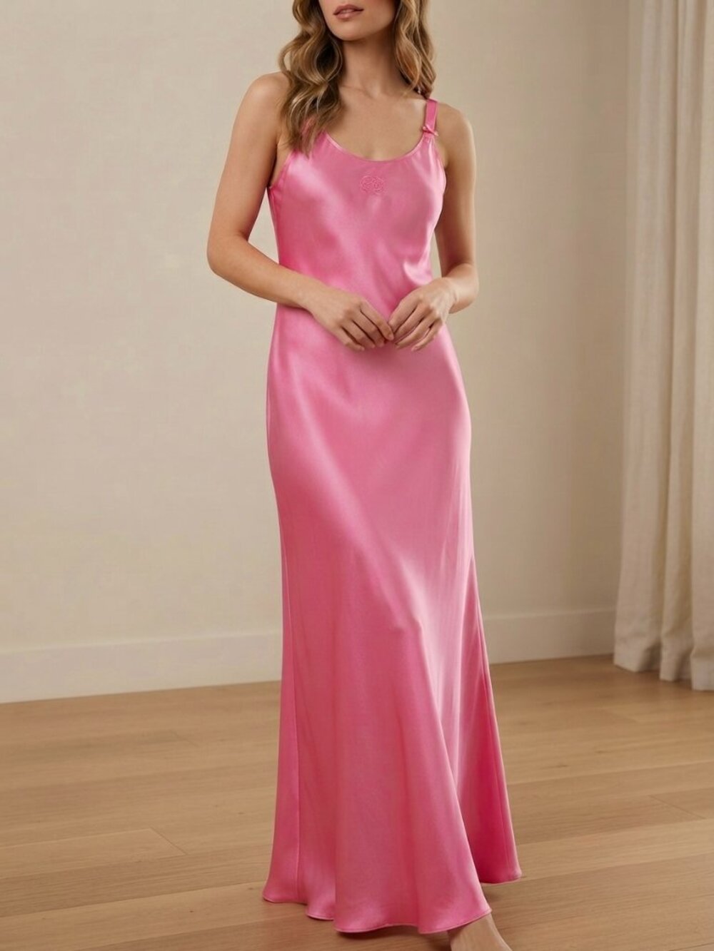 Vintage Oscar de la Renta Pink Label Satin Slip Dress Coquette Barbie Glam Maxi